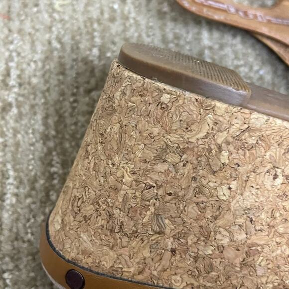 Clarks Collection Cork Wedge Sandals 7.5M Leather Hook & Loop Comfort Tan - Picture 8 of 9